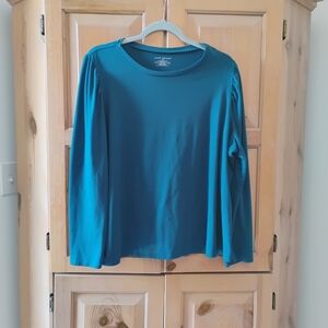 Lane Bryant Teal Crew Neck Side Ruched Long Sleeve Top Sz 18/20